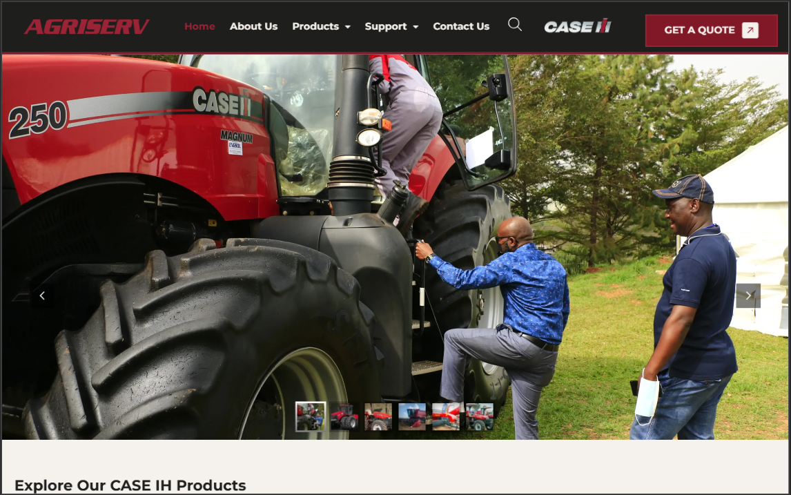 AGRISERV Uganda website displayed on a desktop computer