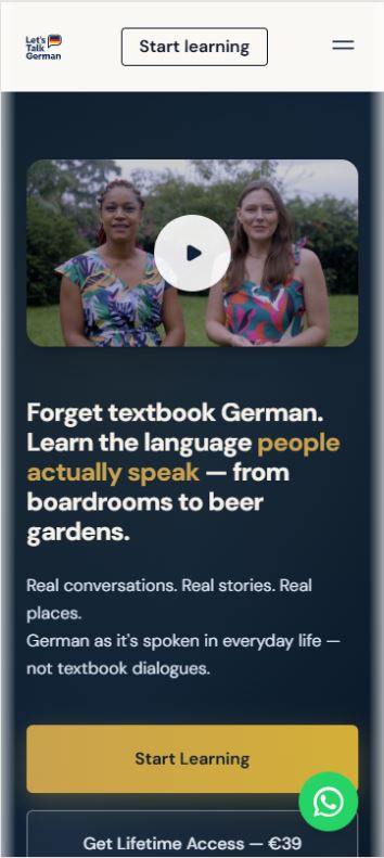 Let’s Talk German learning platform on a mobile phone